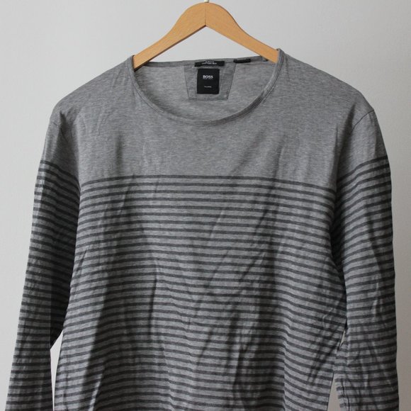 Hugo Boss Stripes Gray Long Sleeves Shirt - Picture 1 of 6
